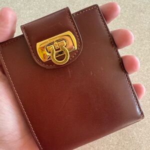 Salvatore Ferragamo Brown Leather Wallet with Gold Clasp